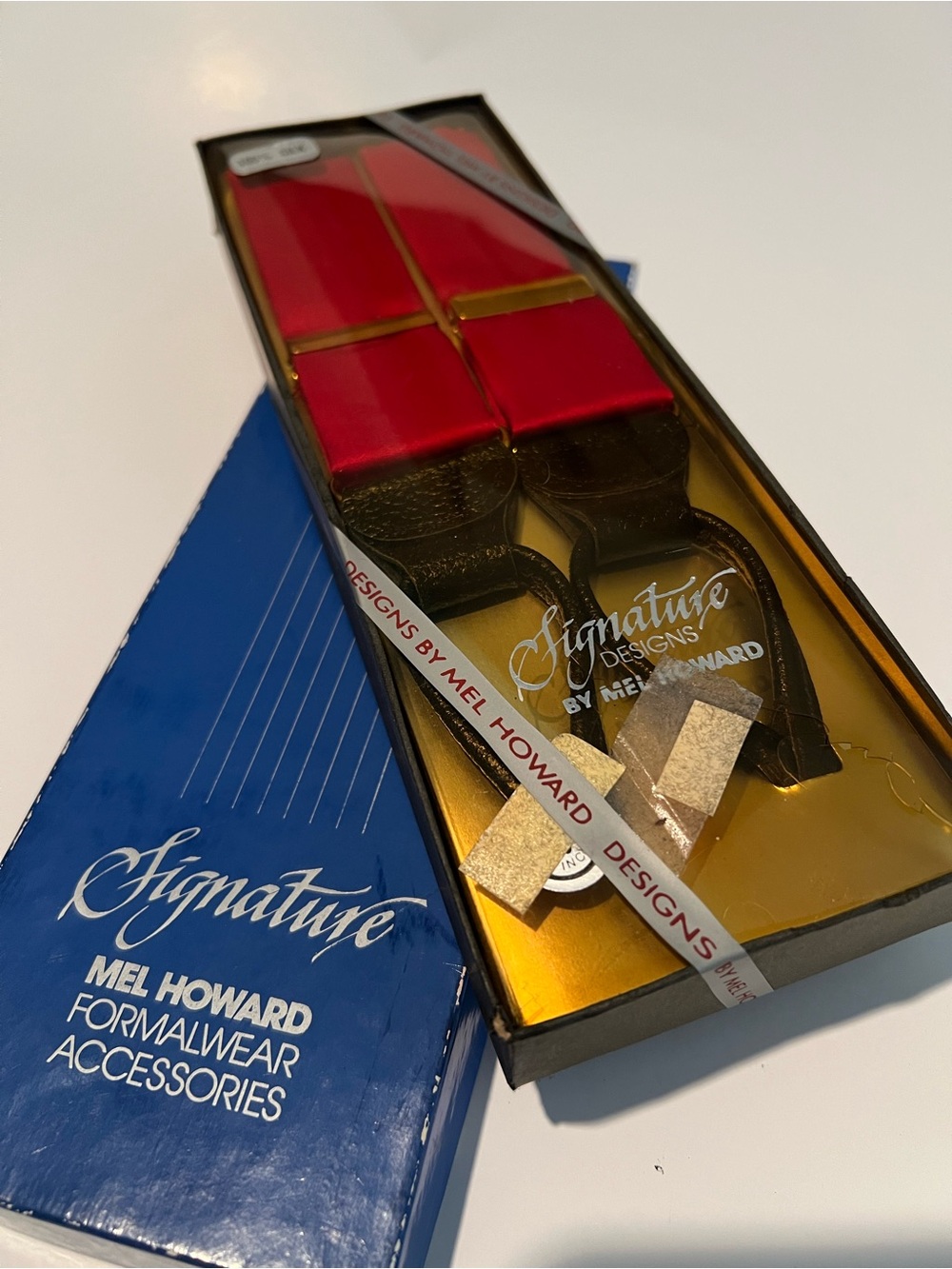 Vintage Mel Howard Signature Designs 100% Silk Red Gold Suspenders Braces NIB